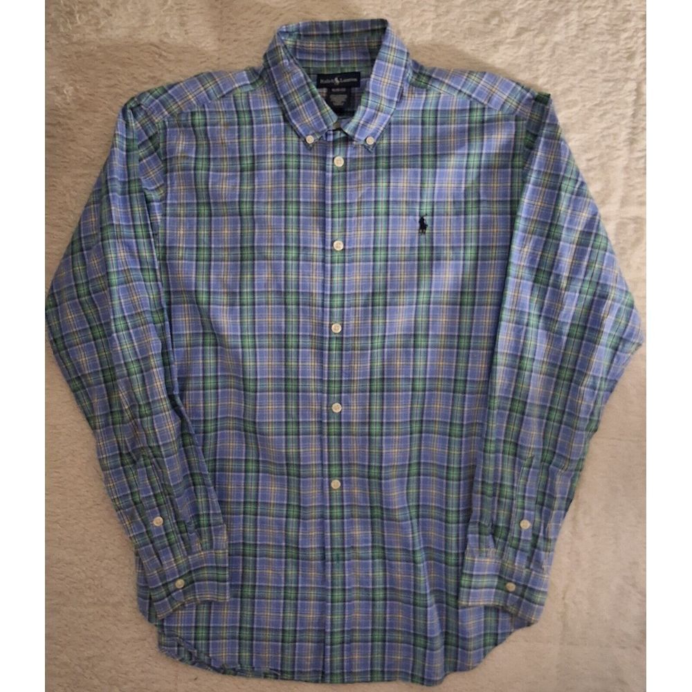 Ralph Lauren Boys Button Down Shirt Multicolor Plaid Long Sleeve Cotton XL 18-20